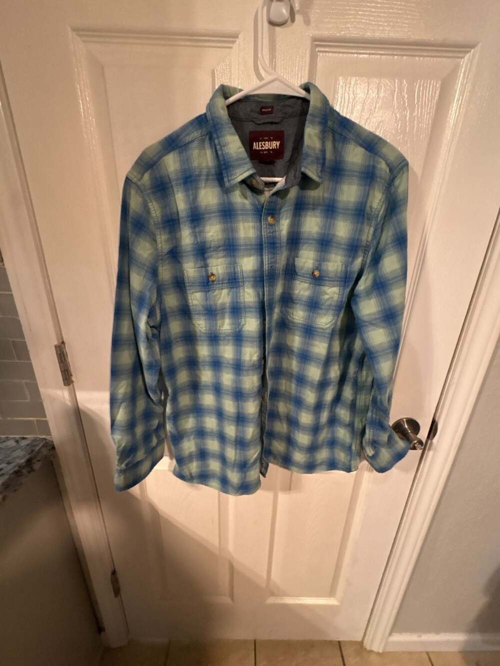 Alesbury Blue and Green Plaid Long Sleeve Button-Down Shirt